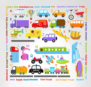 Cars Transportation Alphabet Peel and Stick Wall Nursery Kids Educational Decals - Picture 1 of 2