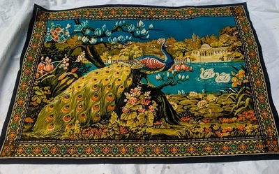 Vintage Large Wall Tapestry 57”x39” Peacock Tapestry Made In Turkey  - Image 1 of 4