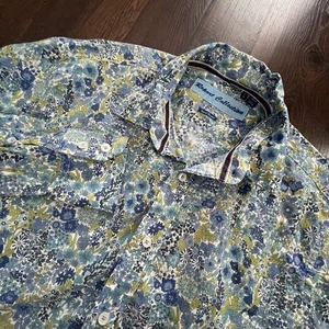 Report Collection Shirt Mens L Button Island Washed Floral Cotton Beach Casual - Picture 1 of 9
