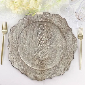 6 Round 13" Rustic Wooden Acrylic Charger Plates Scallop Rim Design Party Events - Picture 1 of 26