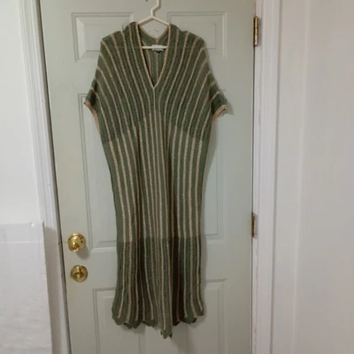 Floris Italian Sage Green Gold Metallic Striped V Neck Cover Up Dress S/M - Image 1 of 4