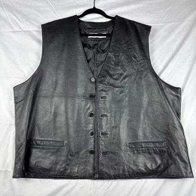 Colete de Couro Preto Vintage Motocicleta Rockabilly Western Classic Masculino 3XL - Imagem 1 de 4