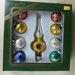 "Caja piramidal árbol plumas de colección vidrio de mercurio 9 adornos 5"" cubierta de árbol de sangría" - Imagen 1 de 8