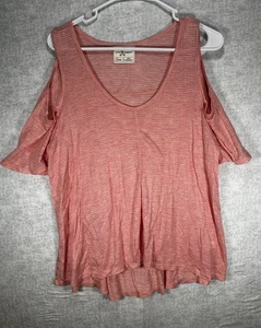 Pen Paper Cold Shoulder Knit Pink Striped Top Women’s Size Large Semi Sheer - Picture 1 of 7