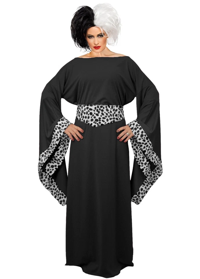 Costume vestito fantasia adulti crudelia dalmata Halloween giornata mondiale del libro - Immagine 1 di 1