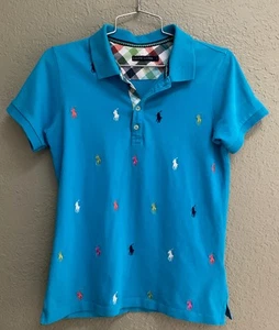 Ralph Lauren EUROPE Youth Girls Boys Size L Blue Pony All Over Front Polo Shirt - Picture 1 of 6