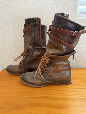 FREEBIRD RAVI Copper Multi Brown Leather Lace-Up Combat Boots Size 10 Tan Zip - Image 1 of 4