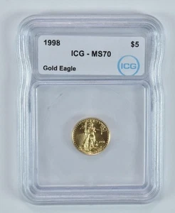 1998 $5 American Gold Eagle 1/10 Oz Gold MS70 ICG - Picture 1 of 5