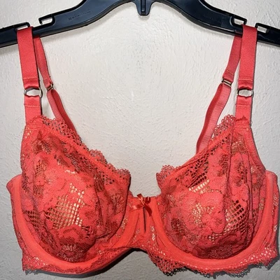 Lane Bryant Cacique Lightly Lined French Balconette Bra 34DD Blood Orange - Image 1 of 4