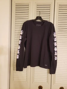 NWT Women's Life is Good Cute Snowmen Black Long Sleeve Crusher Tee Shirt Size L - Picture 1 of 9