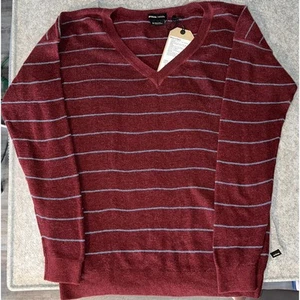 prAna Milani V-Neck Pullover weinrot gestreift, Größe M Bio-Baumwolle - Bild 1 von 5