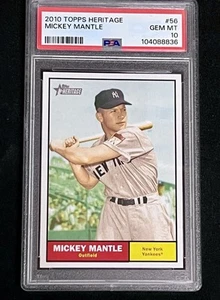 2010 Topps HERITAGE RARA VARIANTE MICKEY MANTLE SP #56 YANKEES PSA 10 - Foto 1 di 2