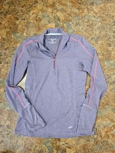 Brooks Running Long Sleeve Top Gray /Pink with 1/4 Zip Womens Small (A105) - Picture 1 of 7