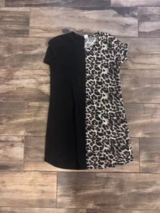 Little Girls Split Cheetah And Black Tshirt Dress Size 10Y - Picture 1 of 1