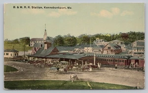 Kennebunkport ME View B&M Railroad Train Depot Station Horse Buggies Postcard M9 - Picture 1 of 2