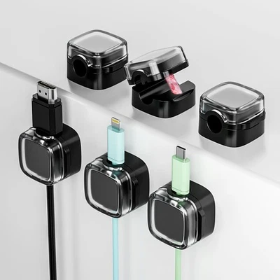 Paquete de 6 organizadores de cables magnéticos negros para escritorio, clips de cable magnéticos con fuerte  Foto 1 de 4