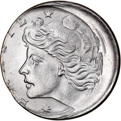 [#840476] Coin, Brazil, 10 Centavos, 1976, error double strike off center, AU - Image 1 of 2