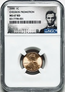 2000 US MINT CENT CHEERIOS PROMOTION NGC MS67 RD LINCOLN PENNY W/OGP - Picture 1 of 6