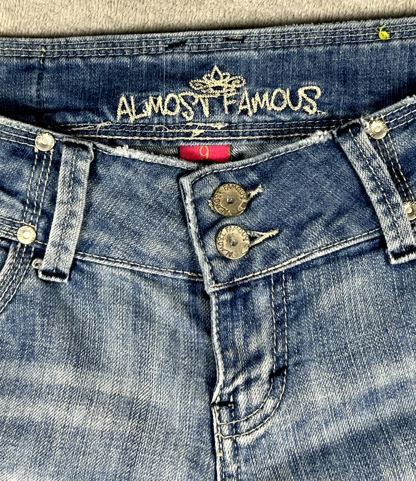 Jeans capri jeans cintura baixa quase famoso para mulheres desgastadas cintura baixa tamanho 9 - Imagem 1 de 4