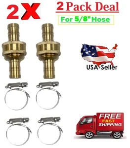 5/8" Garden Brass Mender End Repair Kit Hose Connector Male Female (2 Pack) - Picture 1 of 8
