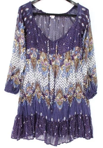 Xhilaration Dress Womens XL Purple Blue Boho Floral Print Sheer Tunic Peasant - Picture 1 of 5