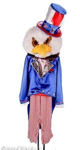 Disfraz de mascota Tío Sam/Águila 6 piezas R/W/B cola abrigo pantalón camisa cabeza delantera y sombrero M - Imagen 1 de 13