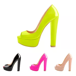 Onlymaker Women's Platform Peep Toe Block Chunky High Heels Slip On Office Pumps - Picture 1 of 16