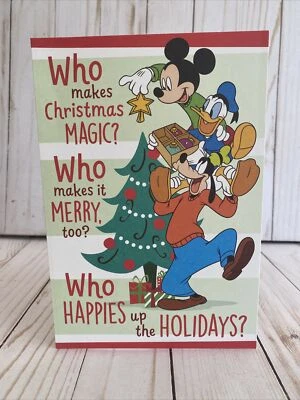 Mickey Mouse Merry Christmas Card Goofy Donald Duck Decorate Tree Hallmark Card - Image 1 of 4