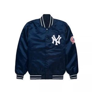 Giacca Yankees stile bomber blu raso giacca Varsity anni 90 atletica - Foto 1 di 4