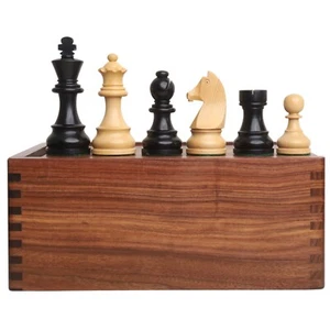 Ebonisierter Buchsbaum - 3,9" Turnierschachfiguren mit Aufbewahrungsbox - Picture 1 of 16