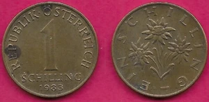 AUSTRIA 1 SCHILLING 1983 F-VF THREE EDELWEISS FLOWERS (Leontopodium alpinum or L - Picture 1 of 1