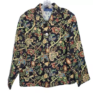 Jane Ashley Floral Tapestry Jacquard Jacket 1X Black Green Brown Naturecore - Bild 1 von 5