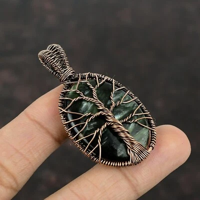 Colgante Árbol de la Vida envuelto en alambre de cobre joyería de serafinita para mujer 2,17" Foto 1 de 4
