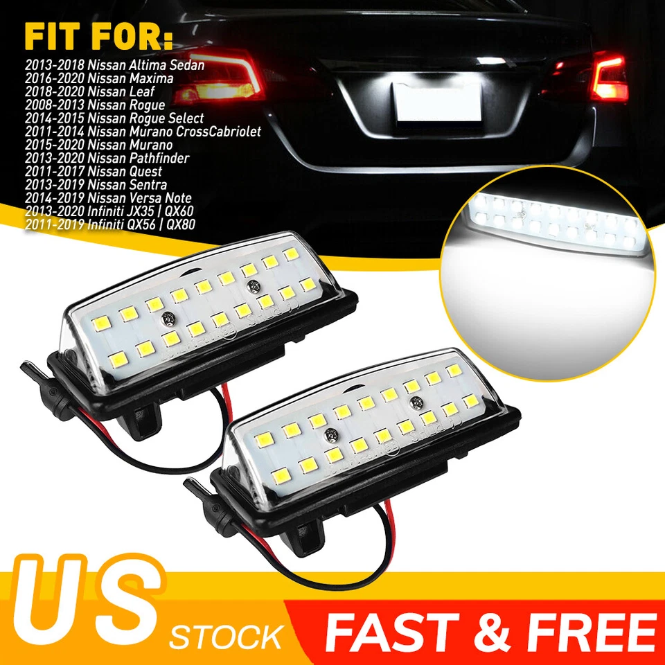 2x Xenon White 18 LED License Plate Light Lamps for Nissan Altima Infiniti QX60 - Image 1 of 4