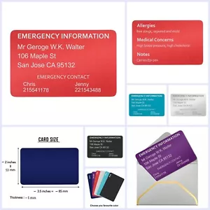 Tarjeta billetera de identificación médica ICE de contacto de emergencia personalizada grabada de aluminio - Imagen 1 de 34