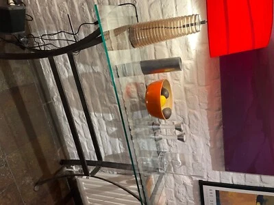 Glass and Metal Console Table Grey metal frame narrow glass top table - Image 1 of 3