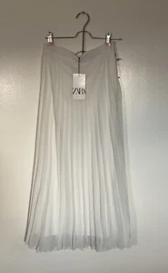 ZARA | Satin Effect Pleated Midi Skirt White | Size M - Picture 1 of 4
