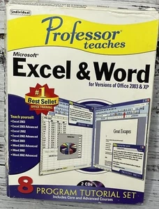 Professor Teaches Microsoft Excel & Word Office 2003 & XP SEALED CDs Vintage Y2k - Picture 1 of 13