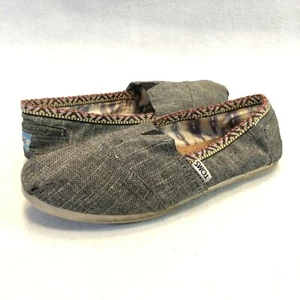 TOMS Women's Shoes Size 8 Gray Grey Canvas Loafers Flats Coral Purple Trim - Picture 1 of 10