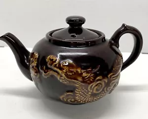 Klassische japanische Vintage braun Drache Teekanne 4 "hoch 7,5" breit - Bild 1 von 12