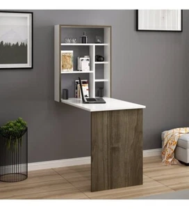 Magicbox Folding Wall Mounted Study Desk Table White/Istanbul Walnut - Picture 1 of 4