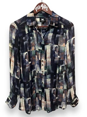 Blusa transparente con botones 100 % seda W By Worth rara con estampado PS  Foto 1 de 4