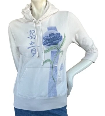 RARA Sudadera Vintage Lucky Brand Blanca Manga 3/4 Inspirada en Asia Flor Azul Foto 1 de 4