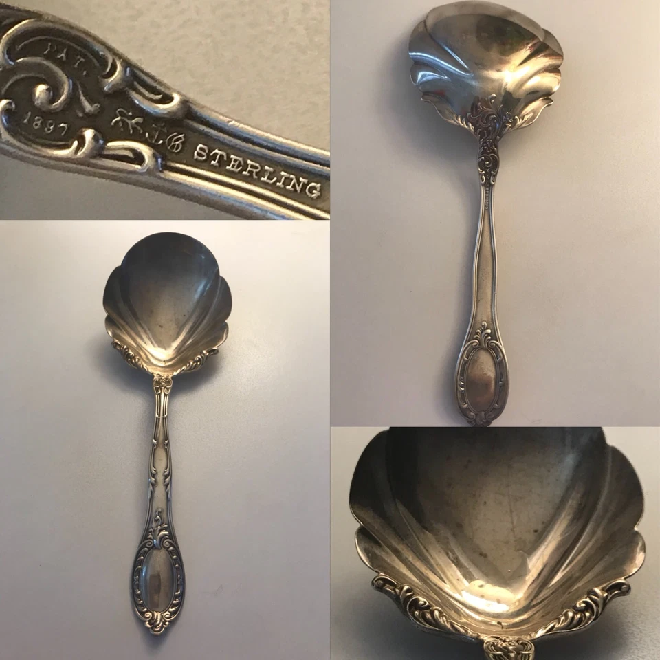 旧殖民地古董纯银 GORHAM BERRY CASSEROLE 服务勺 7.5 英寸 — 第 1/1 张图片