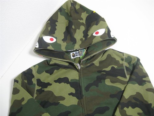 A BATHING APE (BAPE) FELPA CON CAPPUCCIO MIMETICA A SCIMMIA BAGNO BOSCO SQUALO ZIP verde 18ss bape PONR nuova M