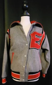 Vtg Grey Red & Black Stripe Letterman (E) Wool Jacket w/Volleyball Pin Size 38 - Picture 1 of 9