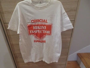 T-Shirt vintage Hawaii Waikiki Hanes USA bianca anni 70 ISPETTORE BIKINI UFFICIALE TAGLIA L - Foto 1 di 7