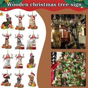 Christmas Dog Ornament Wooden Xmas Tree Hanging Sign Statues Decoration Pendant~