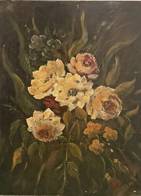 Tableau Peinture Ancienne Nature Morte Fleurs - Photo 1/4