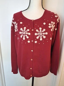 Eddie Bauer Collectibles Strickjacke Medium Neu ohne Etikett Rot Schneeflocken Urlaub Neu - Bild 1 von 6